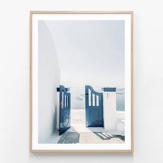 Aegean Gate wall art print in oak frame