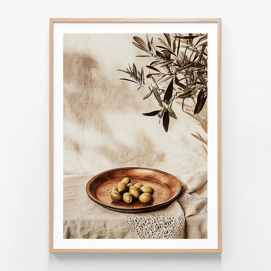 Afternoon Olives oak framed print