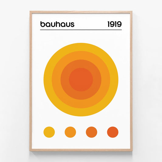 Bauhaus Orange Circle oak framed print