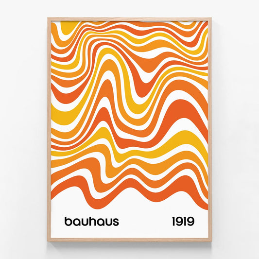 Bauhaus Orange Lines oak framed print