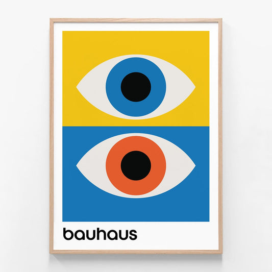 Bauhaus Yellow Blue oak framed print