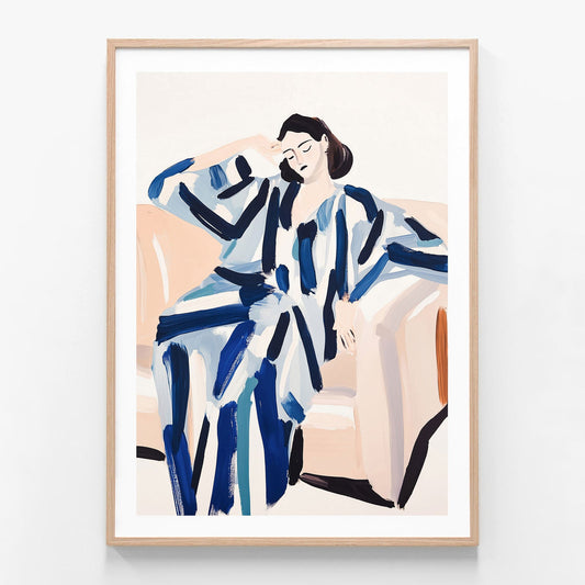 Blue Striped Pyjamas oak framed print