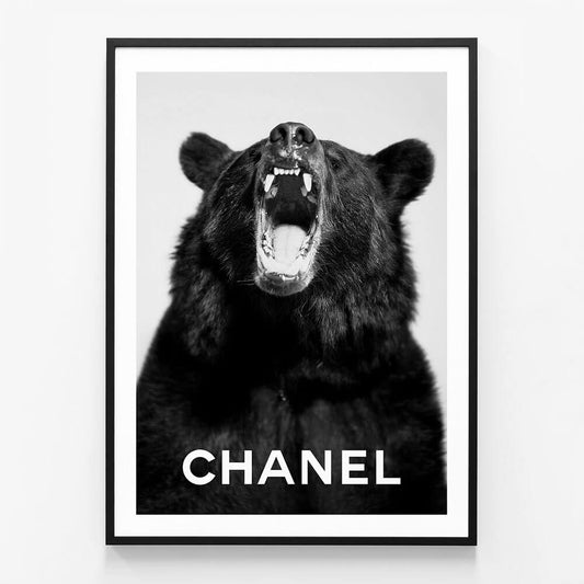 Chanel Bear wall art print in black frame