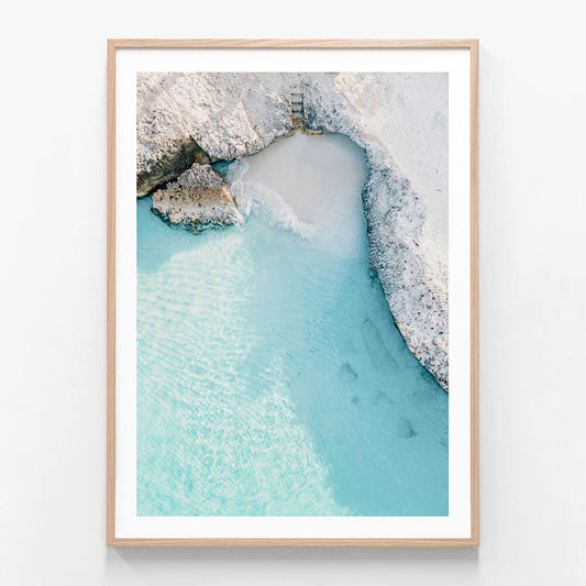 Crystal Beach wall art print in oak frame