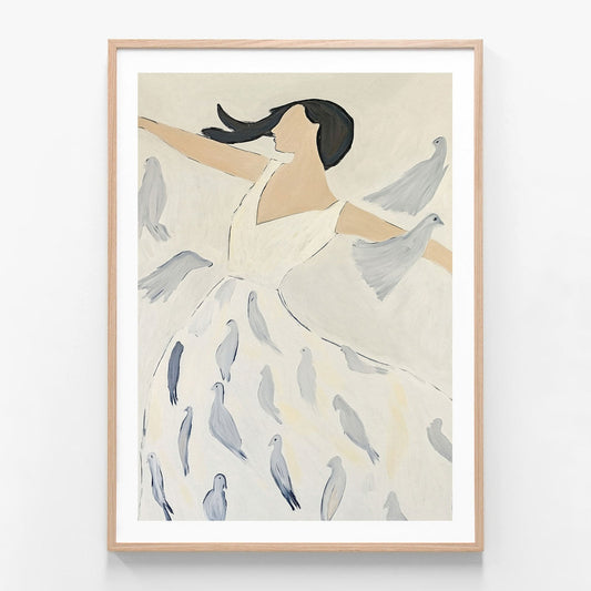 Dove Child oak framed print