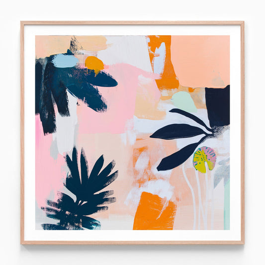 Jungle Light oak framed print