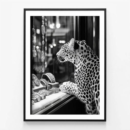 Leopard Jewels wall art print in black frame