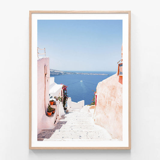Mediterranean Path wall art print in oak frame
