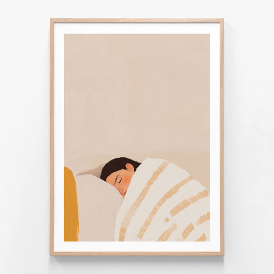 Nap Time oak framed print