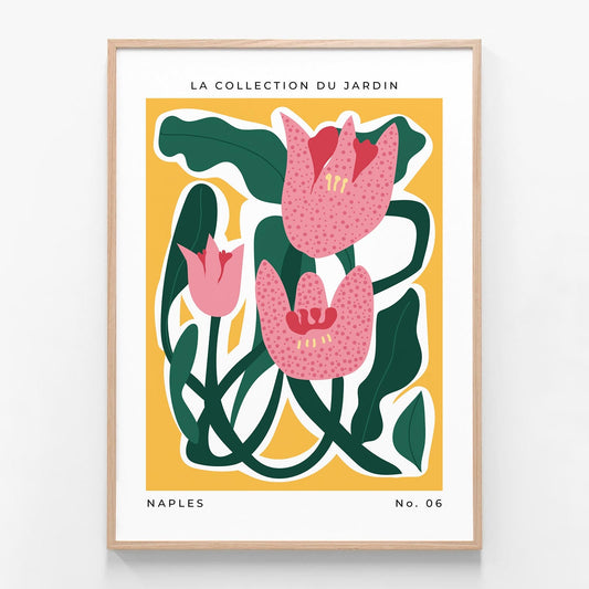 Naples Flower Market oak framed print