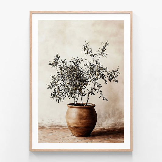 Olive Pot oak framed print