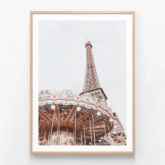 Paris Carousel 2 wall art print in oak frame
