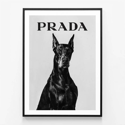 Prada Doberman wall art print in black frame