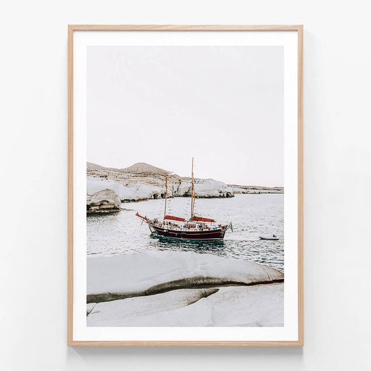 Sarakiniko Ship wall art print in oak frame