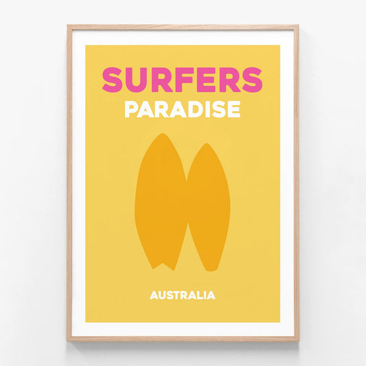 Surfers Paradise oak framed art print