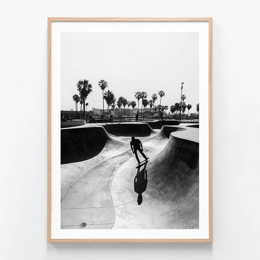 Venice Skate Bowl wall art print in oak frame