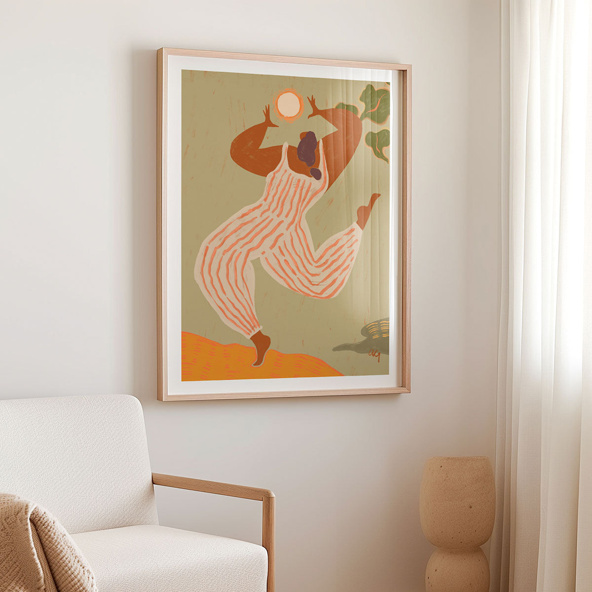 A framed wall art print of a figurative illustration