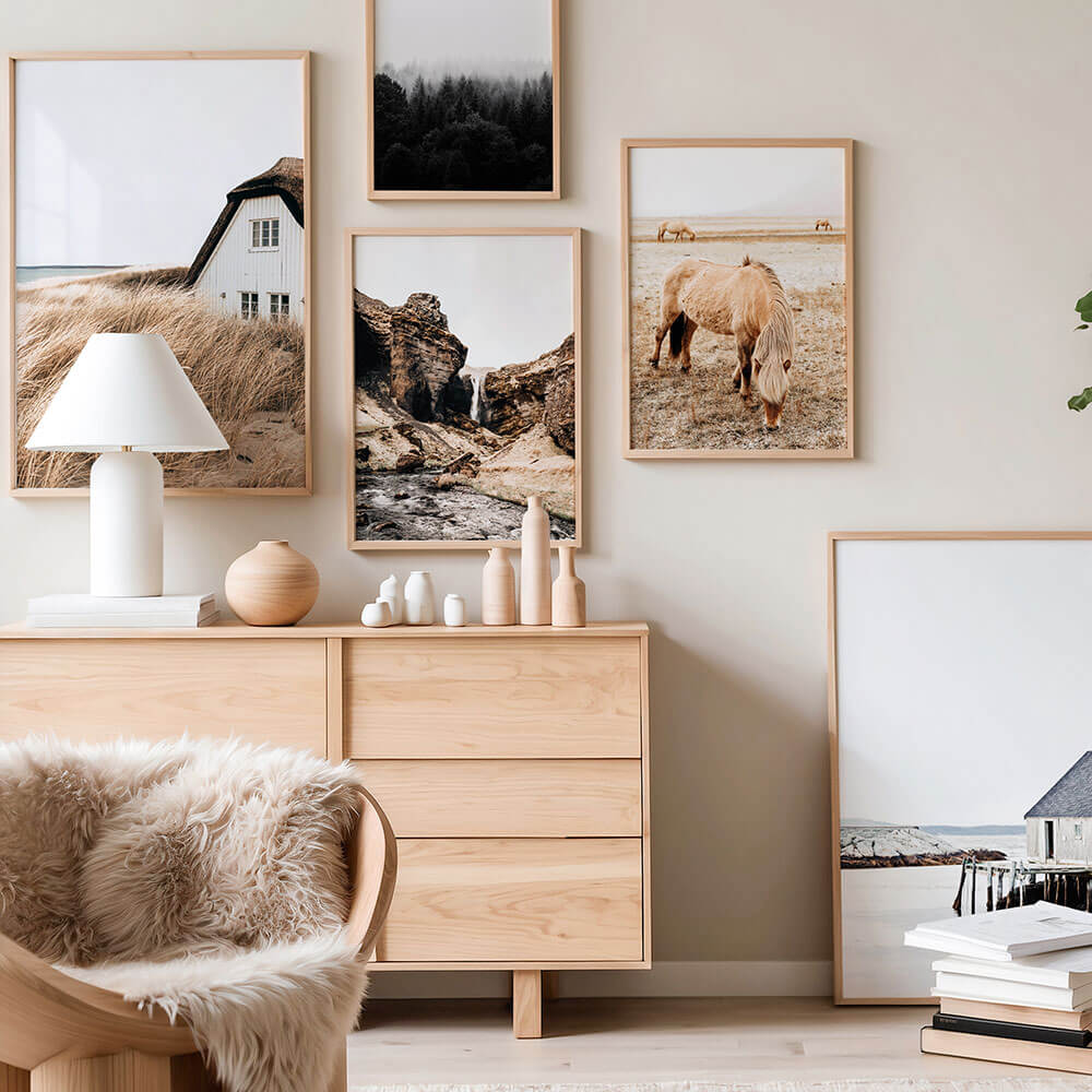 A gallery wall of Scandinavian wall art prints