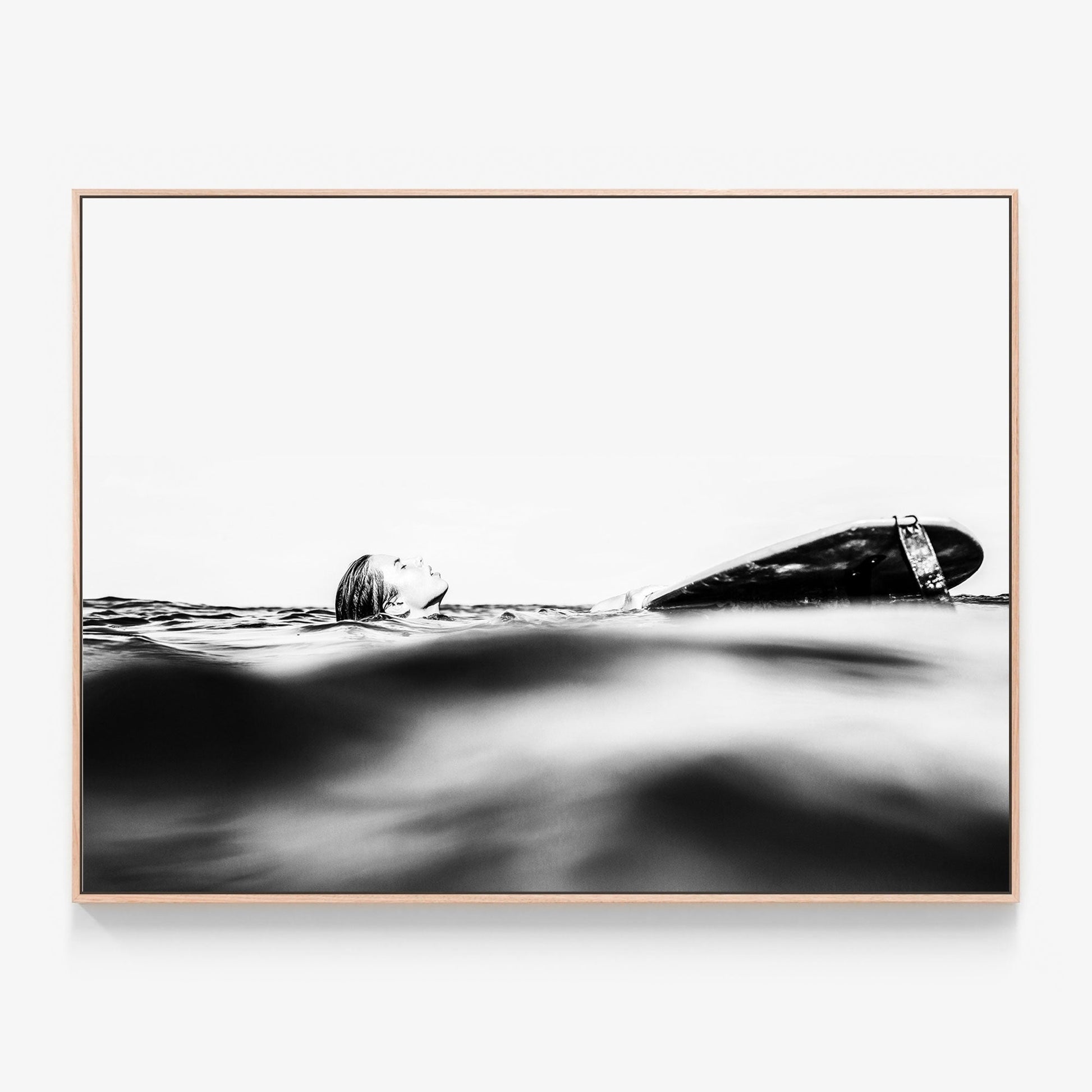 Above Water Canvas wall art with oak float frame
