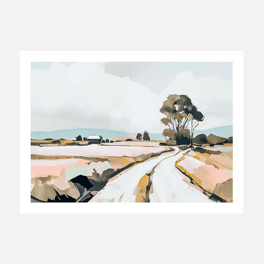 An wall art print of an abstract painting of the Australian landscape.