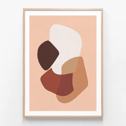 This image features a minimalist abstract framed artwork titled "Abstract Earth 4". It depicts an artistic representation of an earth-like planet with abstract shapes in a palette of earth tones.
