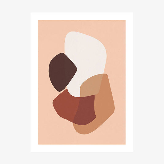This image features a minimalist abstract artwork titled "Abstract Earth 4". It depicts an artistic representation of an earth-like planet with abstract shapes in a palette of earth tones.
