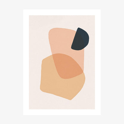 This image features a minimalist abstract artwork titled "Abstract Earth 1". It showcases an artistic representation of an earth-like planet, with smooth, flowing contours in shades of beige, pink, and dark blue.