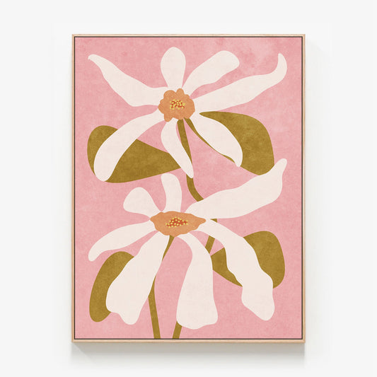 Abstract Flowers Canvas wall art with oak float frame