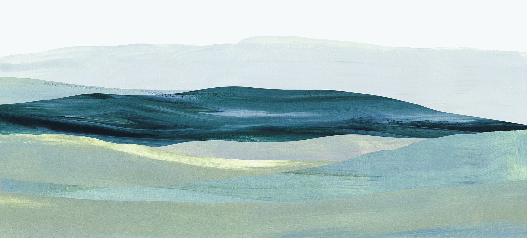Abstract landscape wall art with wavy lines and gradient colours