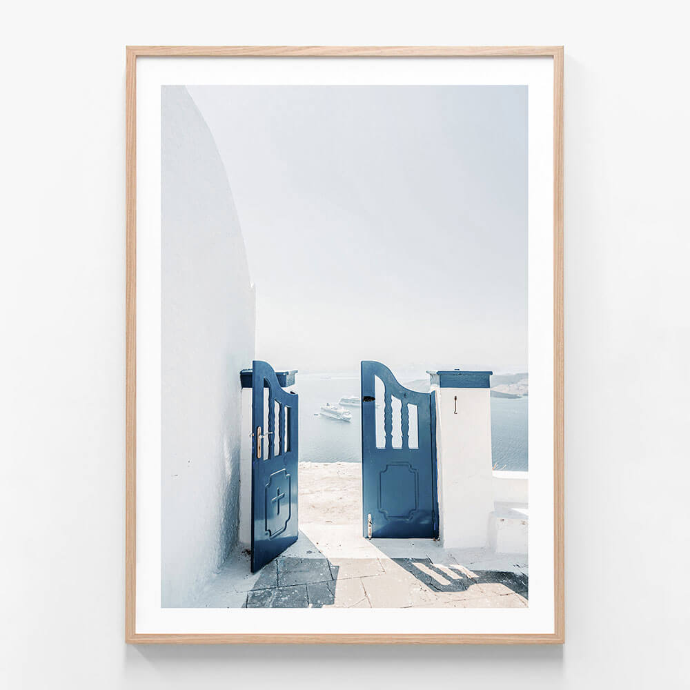 Aegean Gate wall art print in oak frame