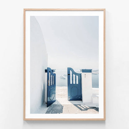 Aegean Gate wall art print in oak frame