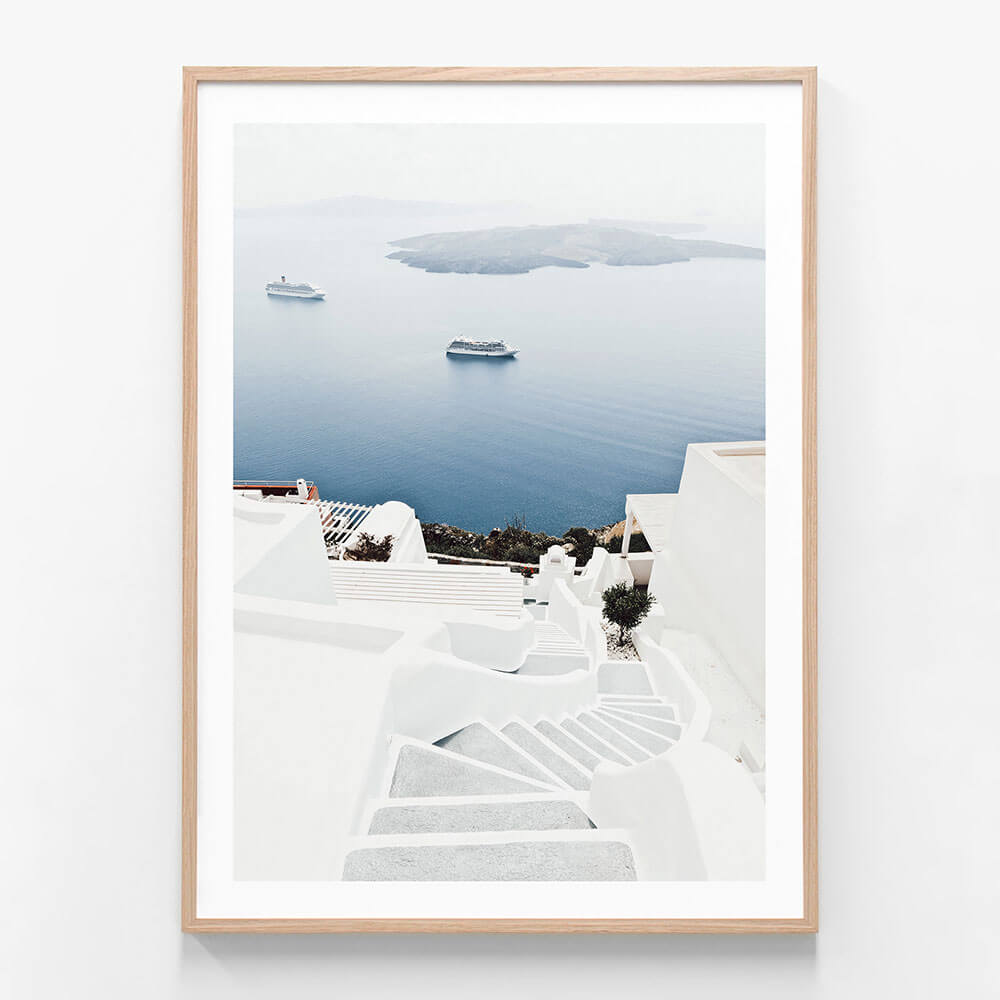 Aegean Steps wall art print in oak frame