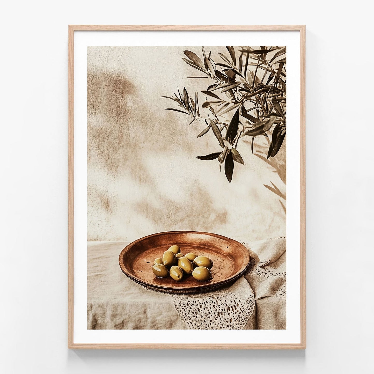 Afternoon Olives oak framed print
