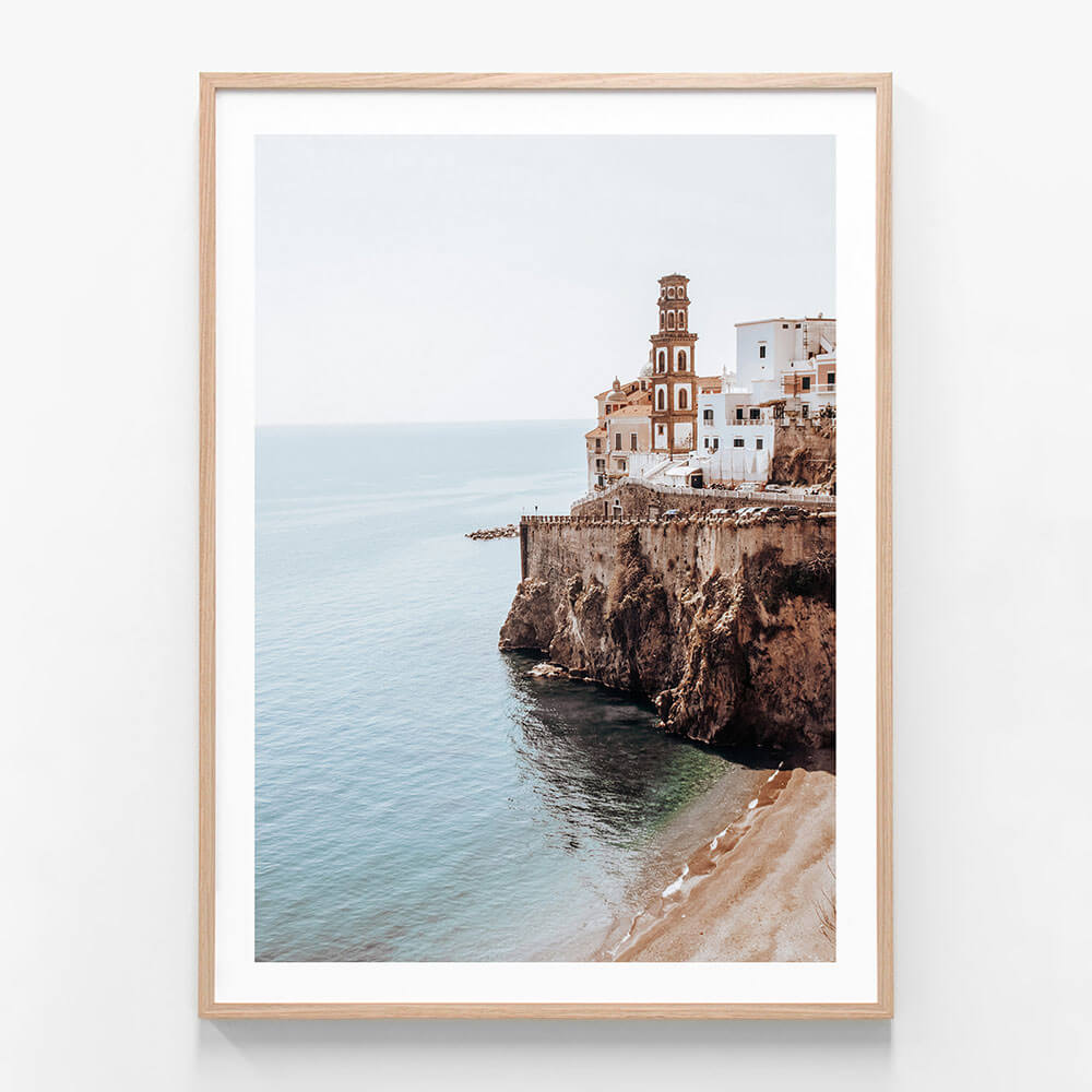 Amalfi Tower wall art print in oak frame