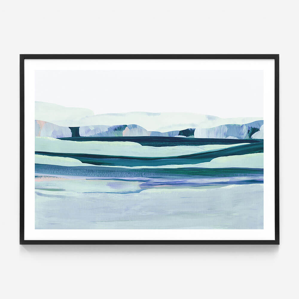 Aqua Landscape wall art print in black frame