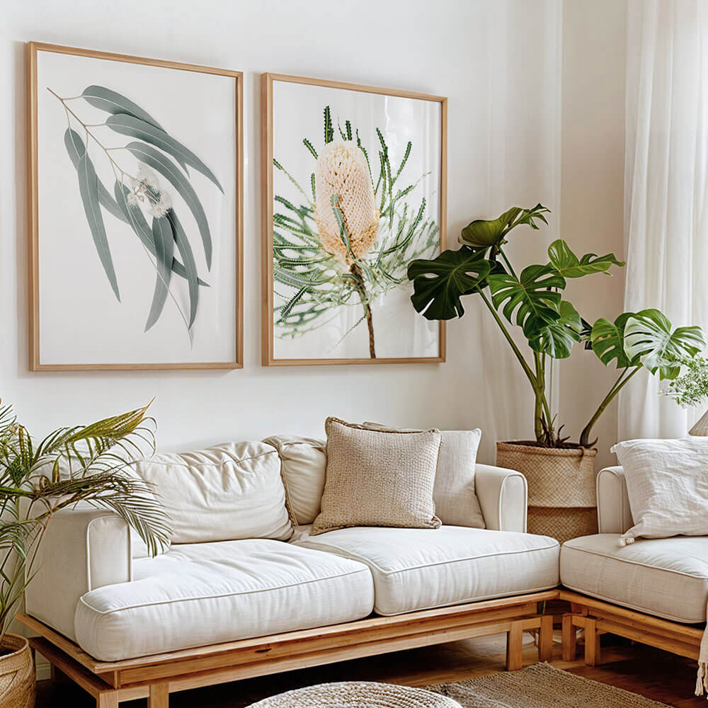 A collection of Australian floral and botanical framed prints and posters.
