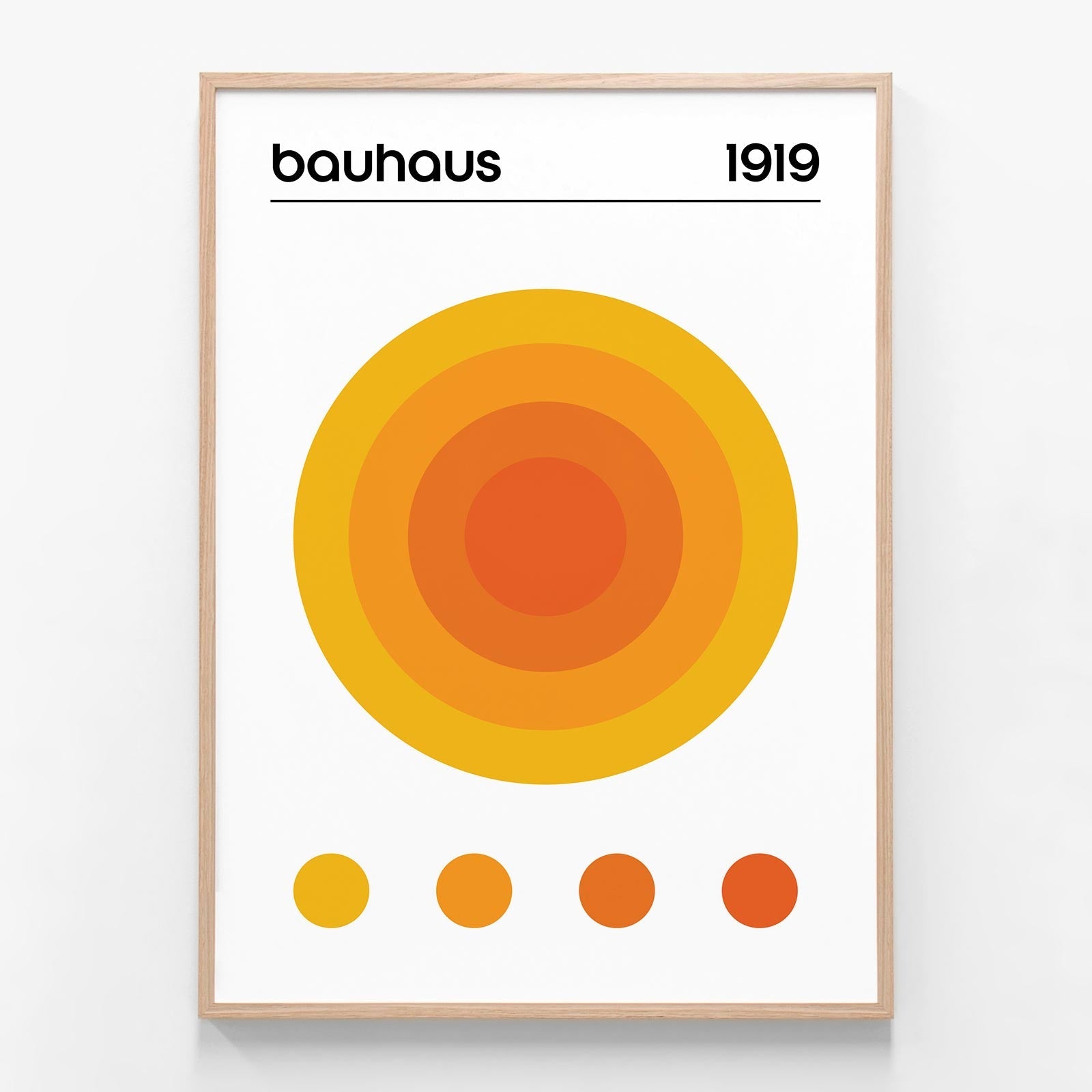 Bauhaus Orange Circle oak framed print