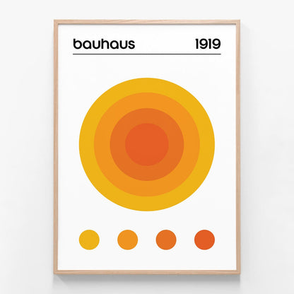 Bauhaus Orange Circle oak framed print