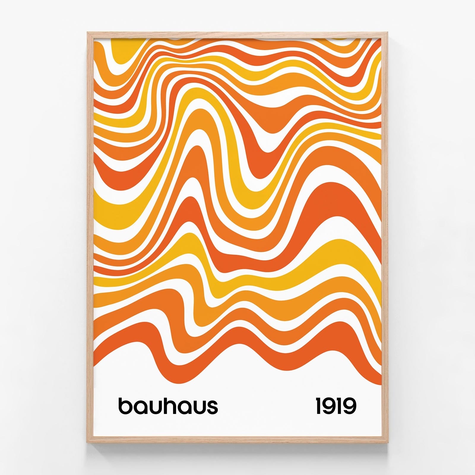 Bauhaus Orange Lines oak framed print