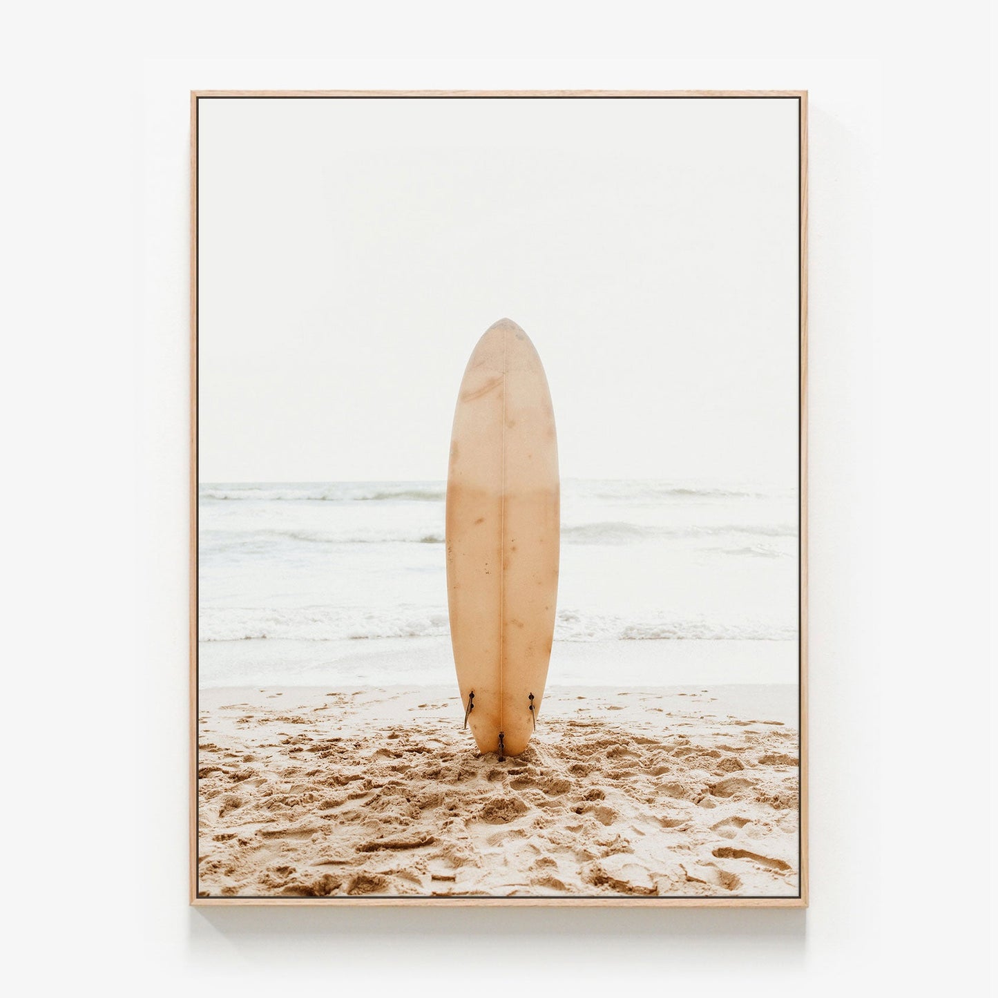 Beach Day Canvas wall art with oak float frame