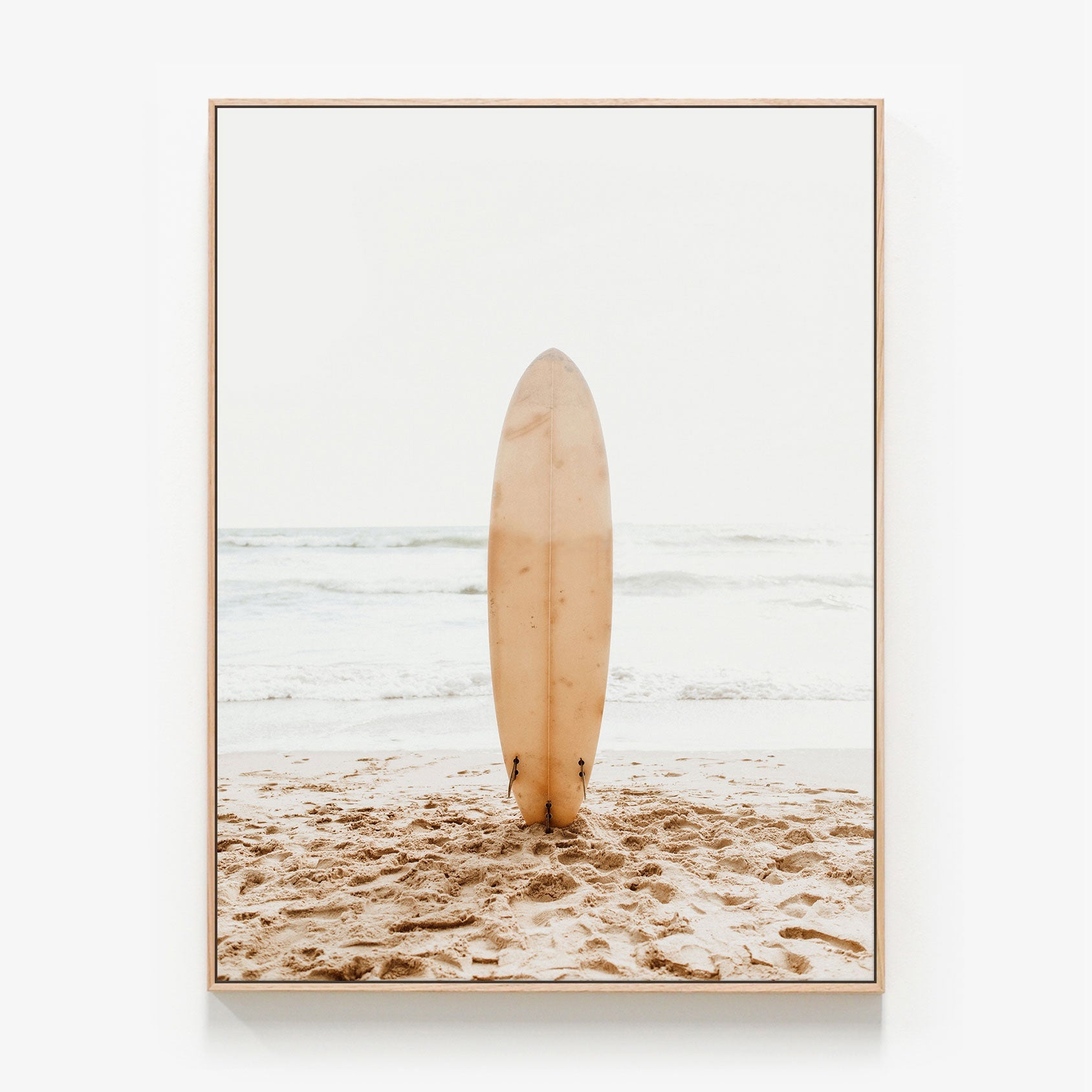 Beach Day Canvas wall art with oak float frame