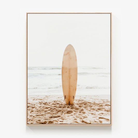 Beach Day Canvas wall art with oak float frame