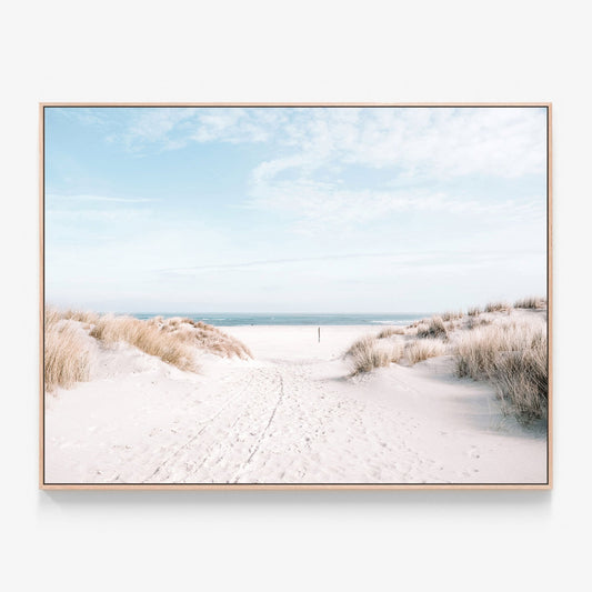 Beach Entrance Canvas wall art with oak float frame