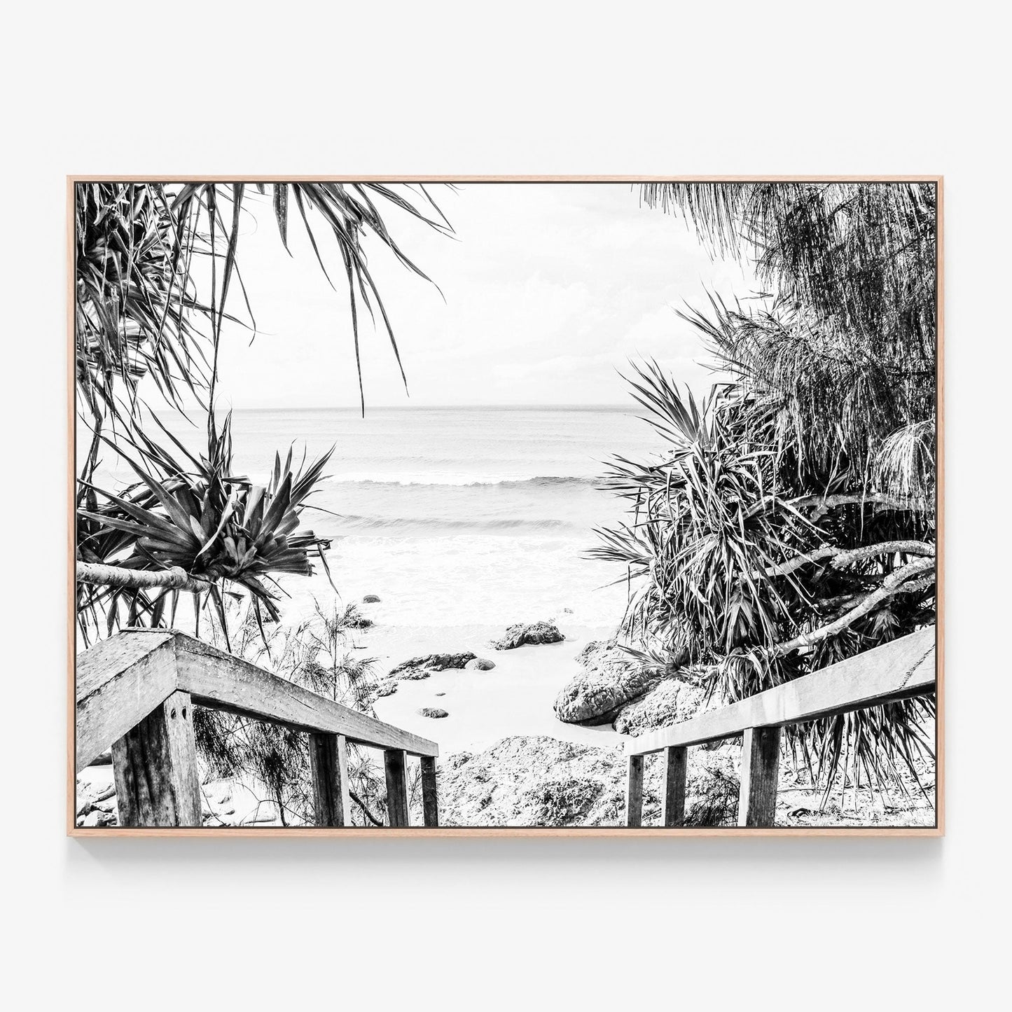 Beach Hideaway B&W Canvas print in oak frame