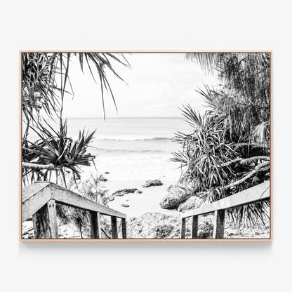 Beach Hideaway B&W Canvas print in oak frame