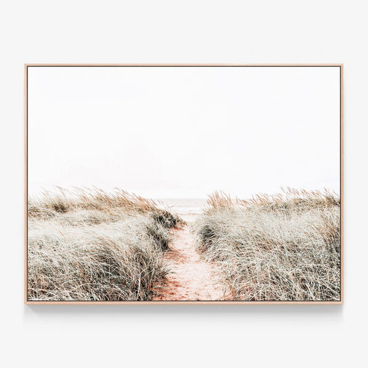 Beach Passage Canvas wall art with oak float frame