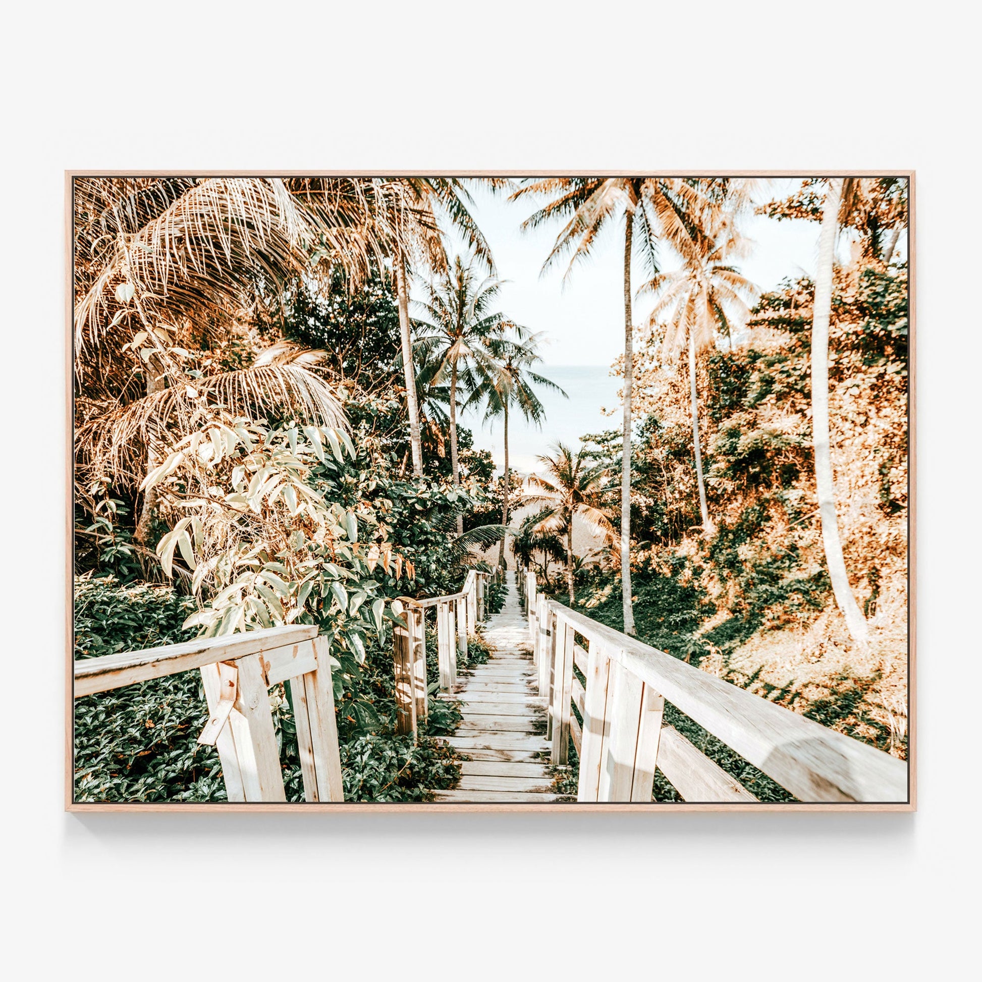 Beach Stairs Canvas print in oak frame