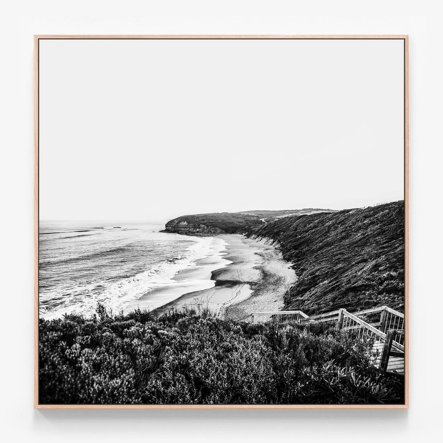 Bells Beach Canvas print in oak frame