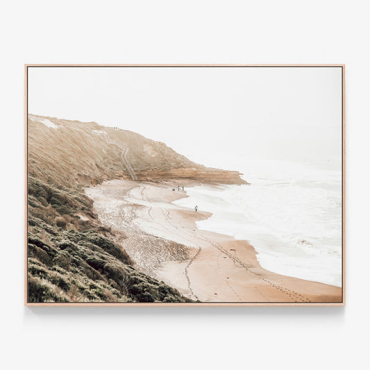 Surfers Bells Beach photo Canvas wall art with oak float frame