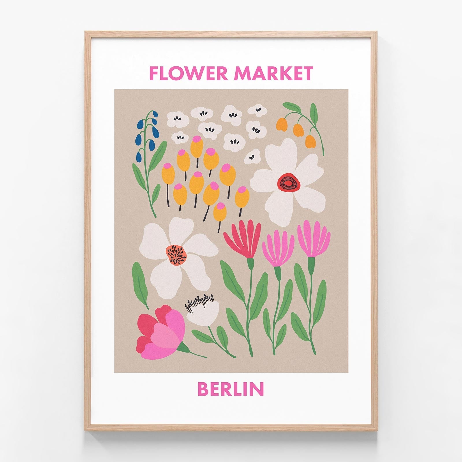 Berlin Flower Market oak framed print